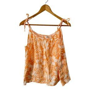 FarWest Orange White Tropical Floral Print Cotton‎ Tank Top